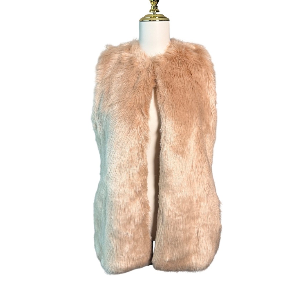 Zara Trafaluc Womens M Blush Pink Beige Faux Fur Vest Longline Gilet Boho Winter